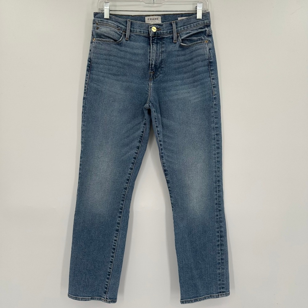 Frame Le High Straight Jeans Bixby Medium Blue Wash High Rise Size 28
